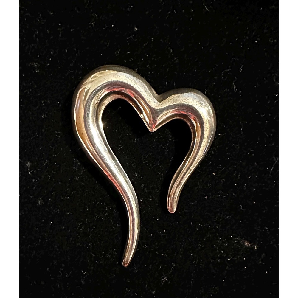 Vintage Mexico Sterling Silver 925 Puffy Open Heart Brooch Pin
